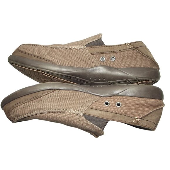 CROCS  Shoes Mens Size 12 Brown Walu Express Loafers canvas slip on - Picture 1 of 14